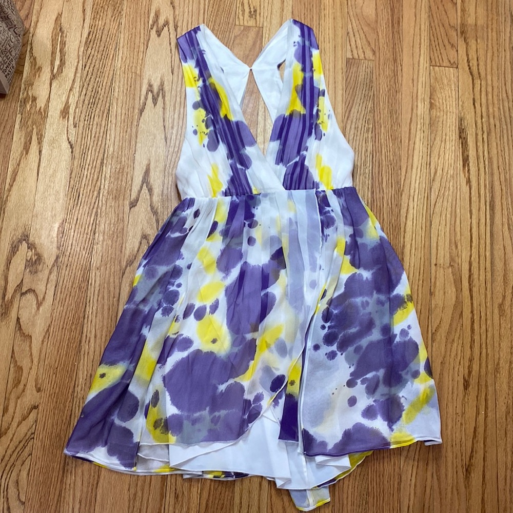 Alice + Olivia Vibrant Backless Dress in Purple and Yellow